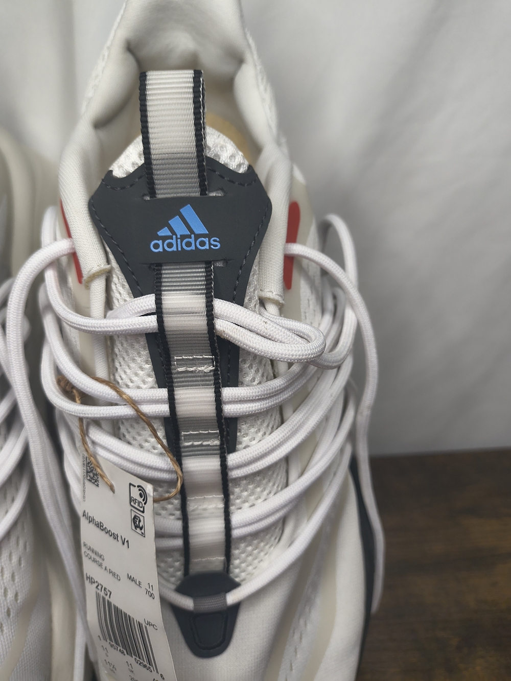 adidas Alphaboost V1 Mens White Running Sneakers with Navy and Red Accents - Picture 5 of 7